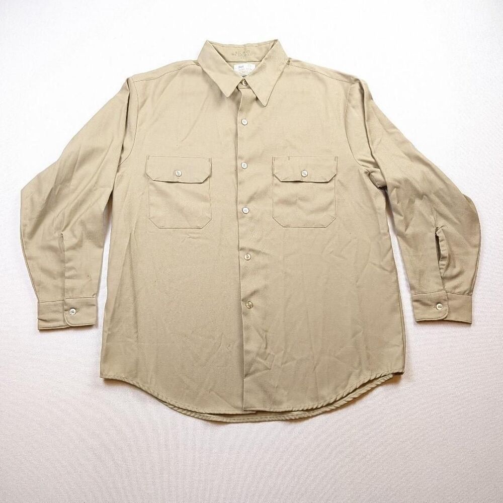 Vintage 70s Sears Tan Work Shirt Perma Prest Size 16 Fits Like Sz XL